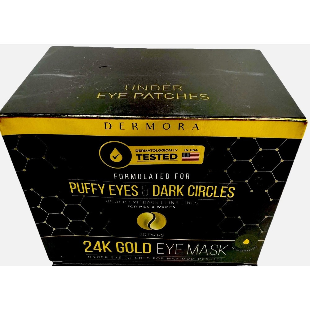 Dermora 24K Gold Eye Mask 30 Pairs Puffy Eyes Dark Circles NEW‎ In Box Sealed